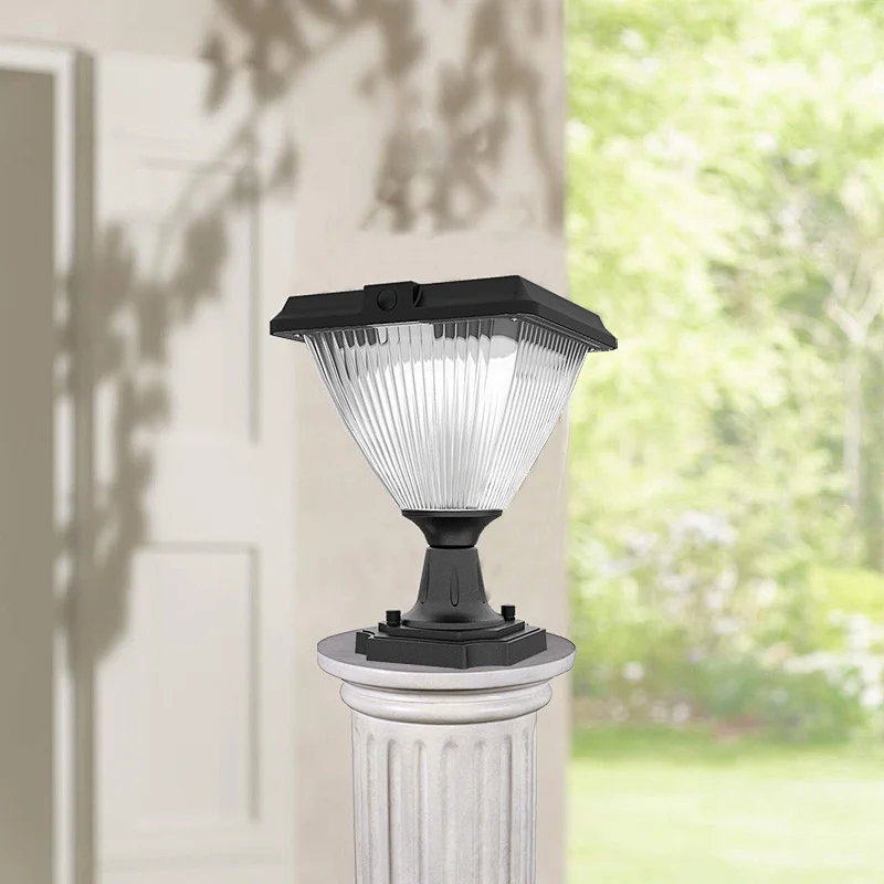 3CCT Tunable Solar Fence Pillar Light, 3000K 4000K 5000K Selectable 5W Outdoor Solar Pillar Light for Fence Garden Pathway